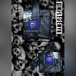 Punk Velcro Bag Unique Sew’d Piece Made of Black Alligator Skin+Punk Patches